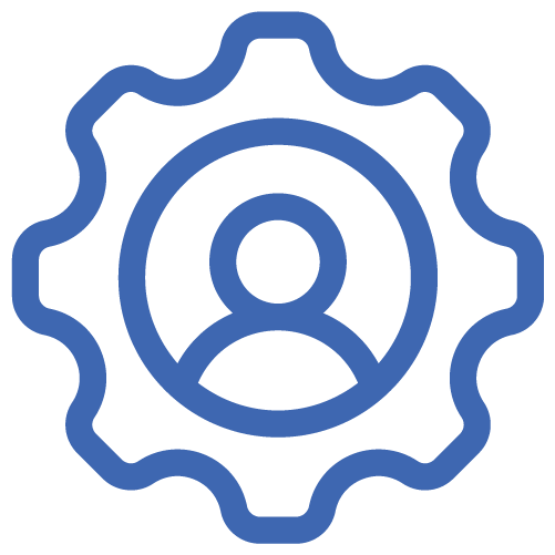 Settings icon showing a gear with a user profile silhouette in the center, indicating account or profile settings